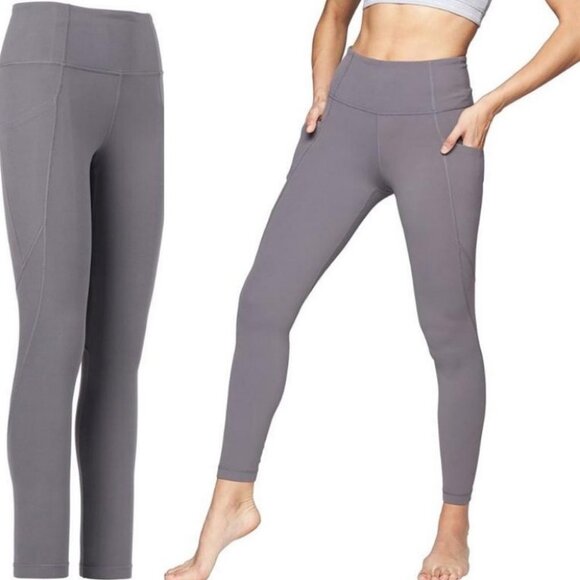 Athleta Silver Bells Stash Pocket Salutation Size XS Leggings Grey Compression - Picture 15 of 15